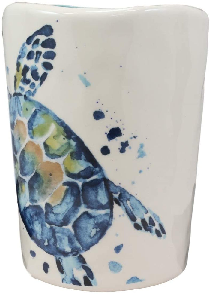 Ebros Blue And White Sea Turtle Ceramic Dinnerware (Drinking Cup Mug 1 PC)