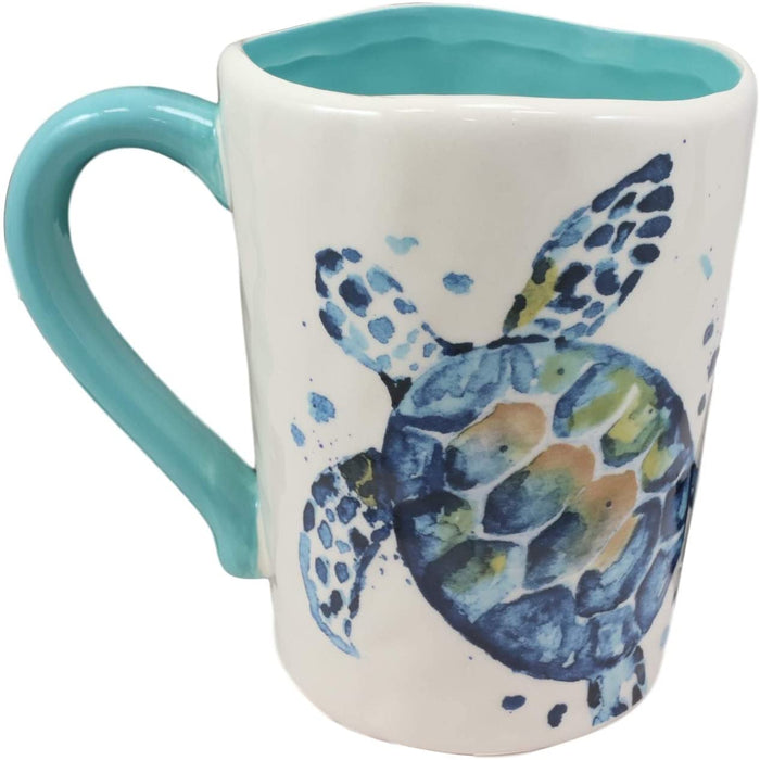Ebros Blue And White Sea Turtle Ceramic Dinnerware (Drinking Cup Mug 1 PC)