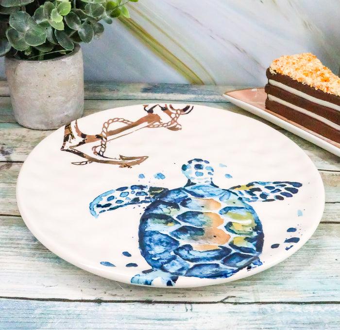 Ebros Blue And White Sea Turtle Ceramic Dinnerware (Salad Appetizer Plate 1)