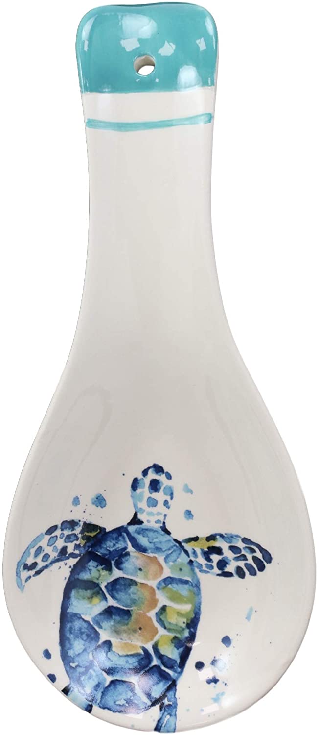 Ebros Blue And White Sea Turtle Ceramic Dinnerware (Kitchen Spoon Rest 1 PC)