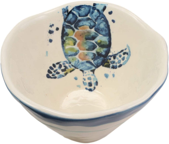 Ebros Blue And White Sea Turtle Ceramic Dinnerware (Small Soup Bowl Set Of 2)