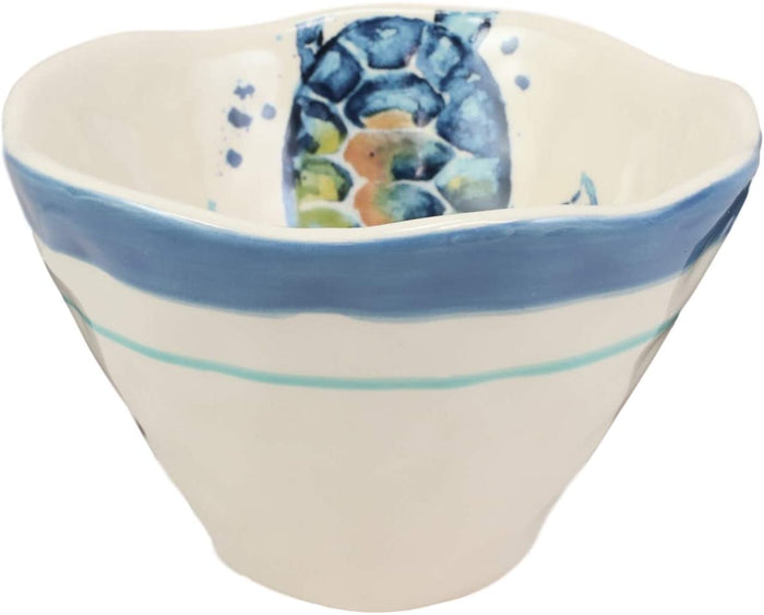 Ebros Blue And White Sea Turtle Ceramic Dinnerware (Small Soup Bowl Set Of 2)