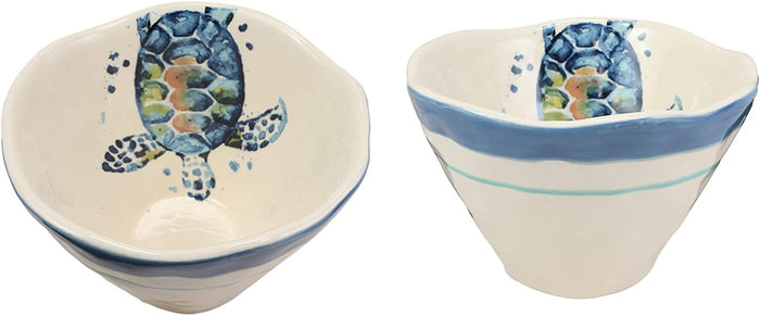 Ebros Blue And White Sea Turtle Ceramic Dinnerware (Small Soup Bowl Set of 2)