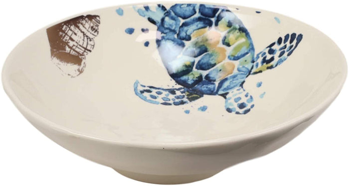 Ebros Blue And White Sea Turtle Ceramic Dinnerware (Soup Noodle Bowl 46oz 1)