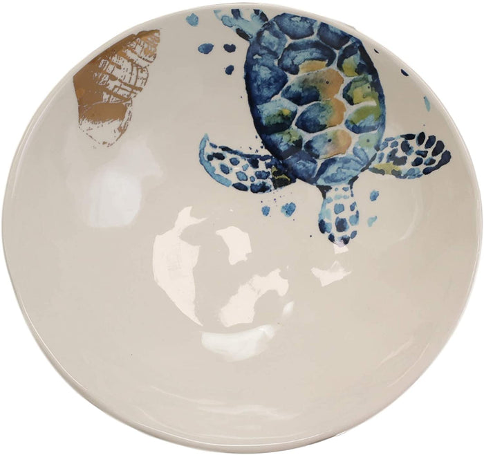 Ebros Blue And White Sea Turtle Ceramic Dinnerware (Soup Noodle Bowl 46oz 1)