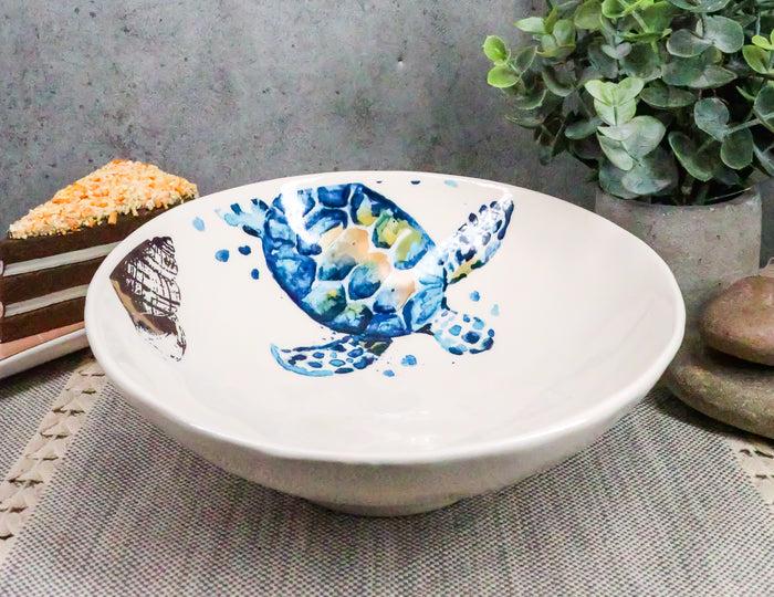 Ebros Blue And White Sea Turtle Ceramic Dinnerware (Soup Noodle Bowl 46oz 1)