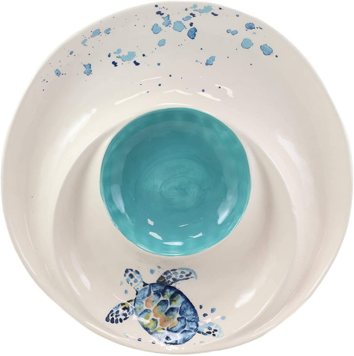 Ebros Blue And White Sea Turtle Ceramic Dinnerware (Chips & Salsa Plate 1)