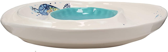 Ebros Blue And White Sea Turtle Ceramic Dinnerware (Chips & Salsa Plate 1)