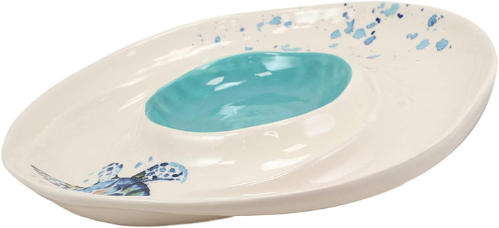 Ebros Blue And White Sea Turtle Ceramic Dinnerware (Chips & Salsa Plate 1)