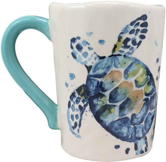 Ebros Blue And White Sea Turtle Ceramic Dinnerware (Drinking Cup Mug Set Of 2)