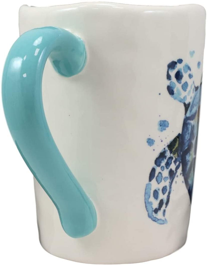 Ebros Blue And White Sea Turtle Ceramic Dinnerware (Drinking Cup Mug Set Of 2)
