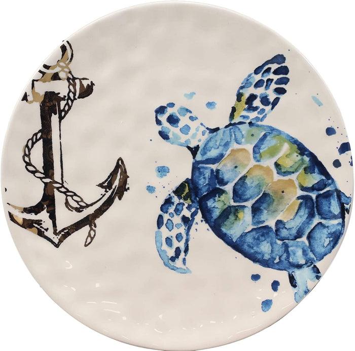 Ebros Blue And White Sea Turtle Ceramic Dinnerware (Salad Appetizer Plate 1)