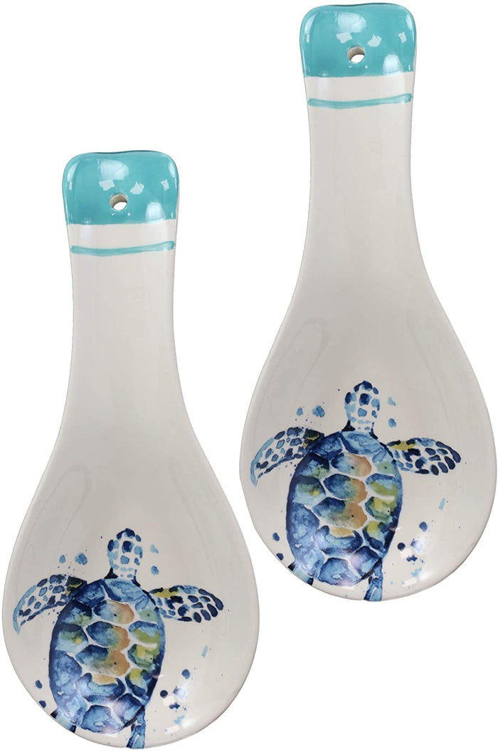 Ebros Blue And White Sea Turtle Ceramic Dinnerware (Kitchen Spoon Rest 2 PCS)