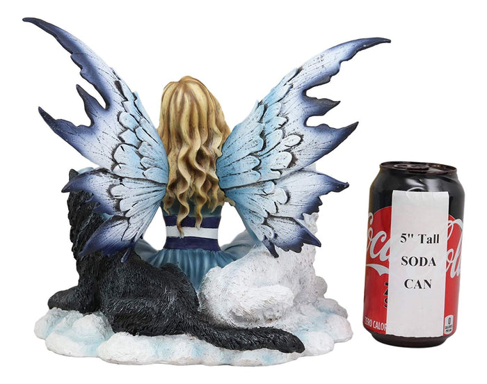 Ebros Blue Frozen Fairy Embracing Black And White Direwolves Statue 9" Long Fantasy FAE Pixie With Wolves In Snow Woodlands Tundra Scenery Figurine Decor Of Wolf Timberwolf Fantasy Magic Nymph