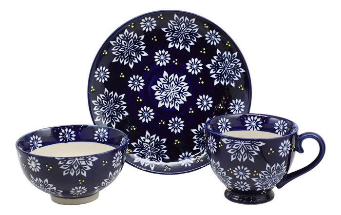 Ebros Blue Frozen Flakes Contemporary Designer Ceramic Dinnerware Bowl Mug Plate Set