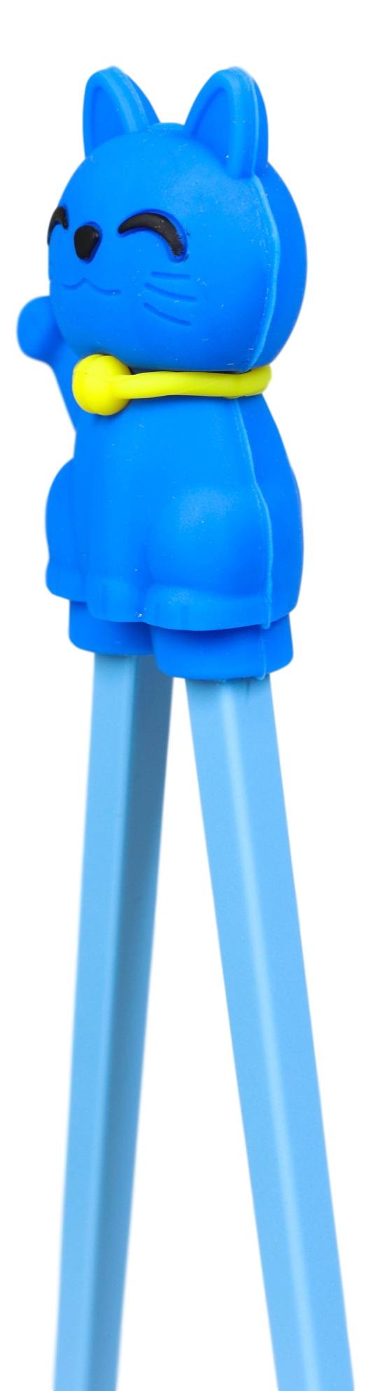 Ebros Blue Maneki Neko Cat Reusable Training Chopsticks Set With Silicone Helper