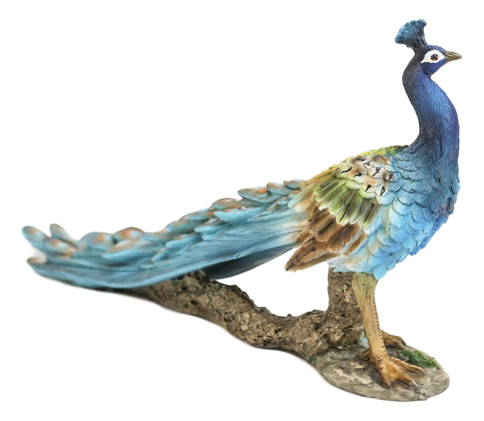 Ebros Blue Peacock With Beautiful Train Feathers Decorative Statue 14" Long