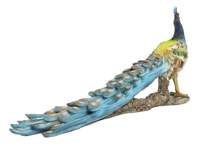Ebros Blue Peacock With Beautiful Train Feathers Decorative Statue 14" Long
