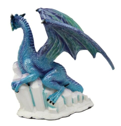Ebros Blue Snow Wraith Winter Dragon On Giant Ice Crystal Rocks Figurine 4.25"H
