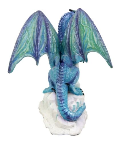 Ebros Blue Snow Wraith Winter Dragon On Giant Ice Crystal Rocks Figurine 4.25"H