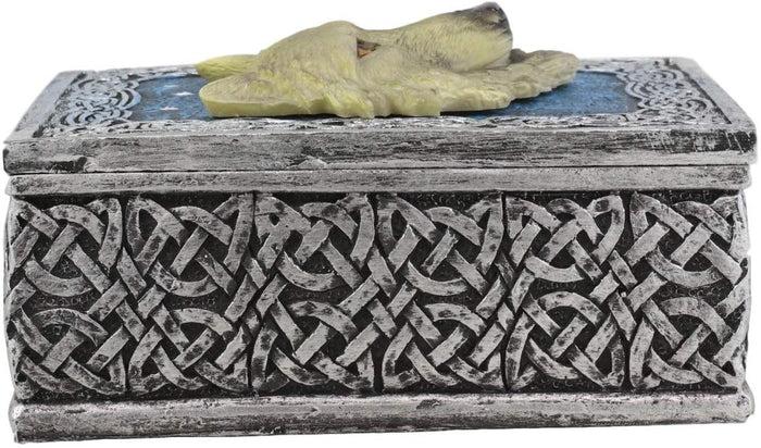 Ebros Blue Starry Night Alpha Grey Wolf Rectangular Decorative Box Trinket