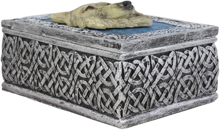 Ebros Blue Starry Night Alpha Grey Wolf Rectangular Decorative Box Trinket