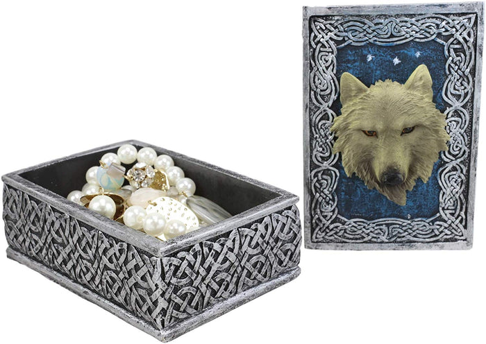 Ebros Blue Starry Night Alpha Grey Wolf Rectangular Decorative Box Trinket