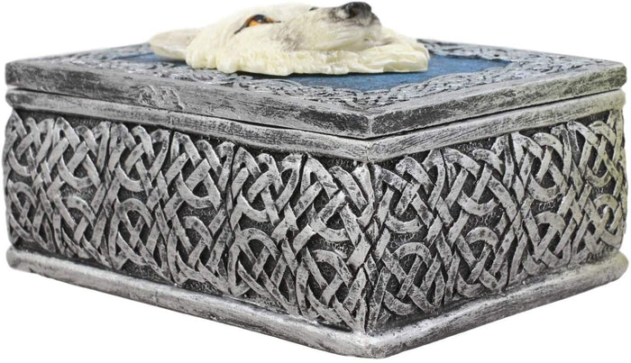 Ebros Blue Starry Night Alpha White Wolf Rectangular Decorative Box Trinket
