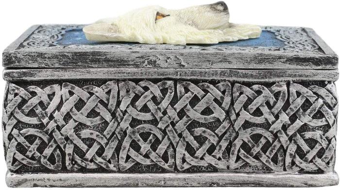 Ebros Blue Starry Night Alpha White Wolf Rectangular Decorative Box Trinket