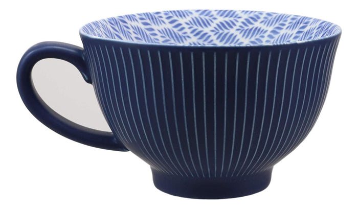 Ebros Blue Vintage Victorian Botanic Floral Design Large Porcelain 19oz 5.25" Diameter Mug Cup With Handle (Palm Leaves 1)