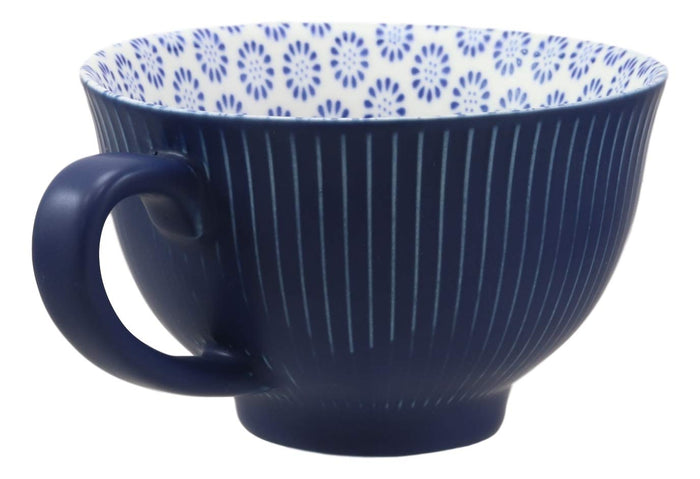 Ebros Blue Vintage Victorian Botanic Floral Design Large Porcelain 19oz 5.25" Diameter Mug Cup With Handle (Sunflower Blooms 1)