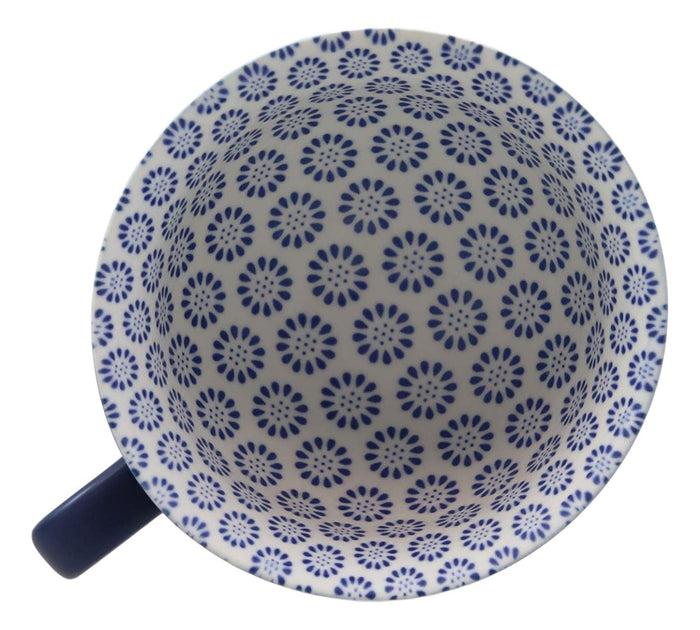 Ebros Blue Vintage Victorian Botanic Floral Design Large Porcelain 19oz 5.25" Diameter Mug Cup With Handle (Sunflower Blooms 1)
