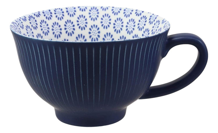 Ebros Blue Vintage Victorian Botanic Floral Design Large Porcelain 19oz 5.25" Diameter Mug Cup With Handle (Sunflower Blooms 1)