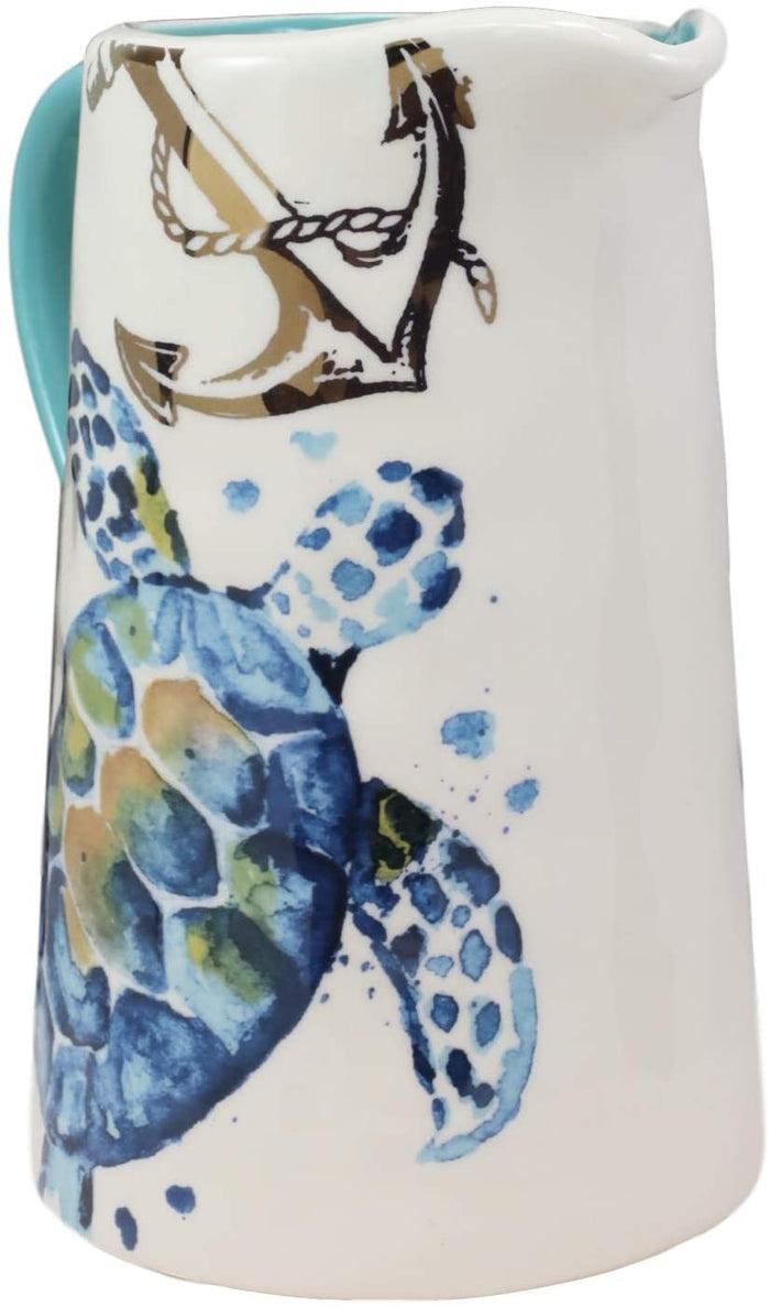 Ebros Blue & White Sea Turtle Ceramic Dinnerware (Hot/Cold Drink Jug Pitcher 1)