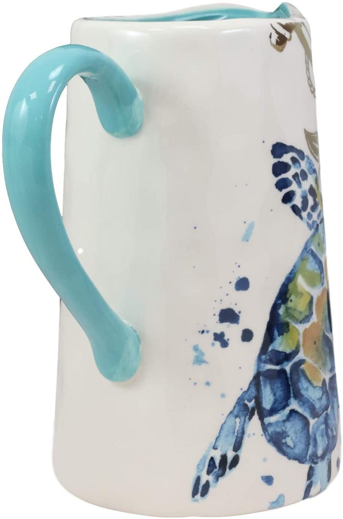 Ebros Blue & White Sea Turtle Ceramic Dinnerware (Hot/Cold Drink Jug Pitcher 1)