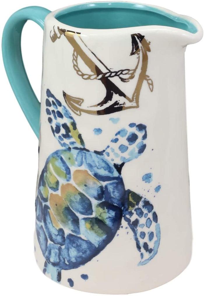 Ebros Blue & White Sea Turtle Ceramic Dinnerware (Hot/Cold Drink Jug Pitcher 1)