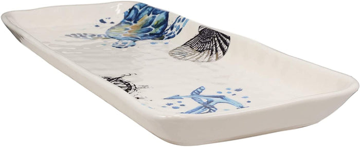 Ebros Blue & White Sea Turtle Ceramic Dinnerware (Rectangular Plate 13.75"L 1)