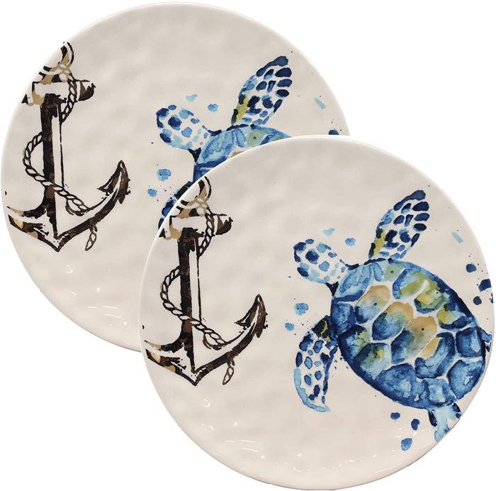 Ebros Blue & White Sea Turtle Ceramic Dinnerware (Salad Appetizer Plate 2 PCS)