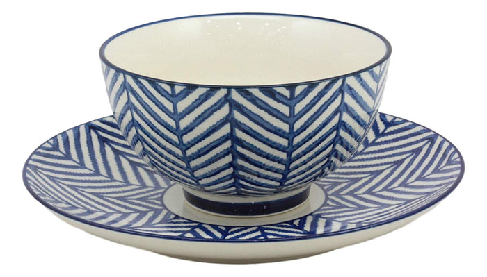 Ebros Blue Zig Zag Pattern Contemporary Designer Ceramic Dinnerware Bowl Mug Plate Set