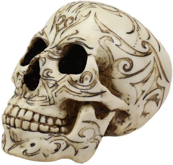 Ebros Bone Gothic Tribal Tattoo Phoenix Skull Figurine 6.5" Long Cranium Head