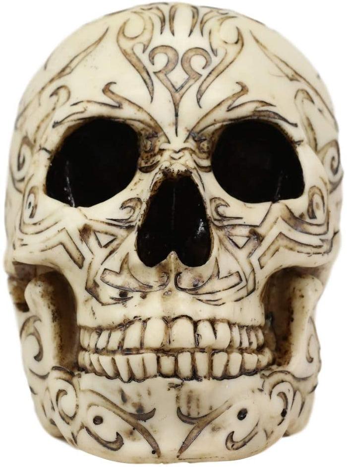 Ebros Bone Gothic Tribal Tattoo Phoenix Skull Figurine 6.5" Long Cranium Head