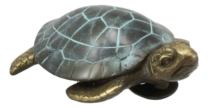Ebros Brass Metal Two Tone Verdi Green And Bronze Color Nautical Giant Sea Turtle Tiki Door Knocker 6" High Symbol Of Fortune And Longevity Decorative Coastal Ocean Surf Turtles Sculpture