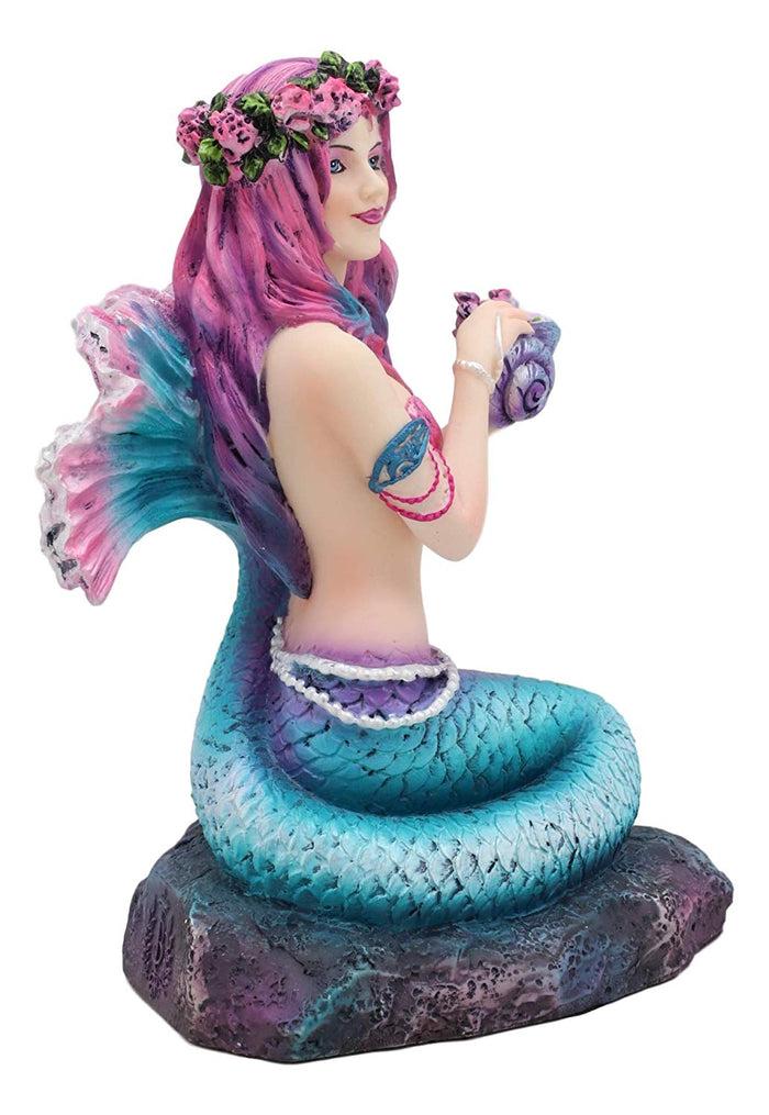Ebros Brigid Ashwood Mermaid Ocean Spring Flowers Holding Conch Statue 6.25" H