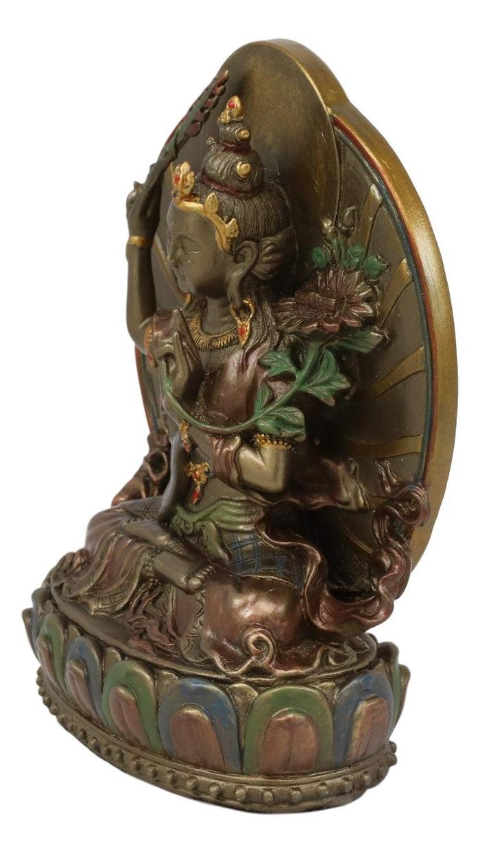 Ebros Bronze Patina Buddha Bodhisattva Manjushri Sitting On Lotus Throne Statue 6.25" Tall