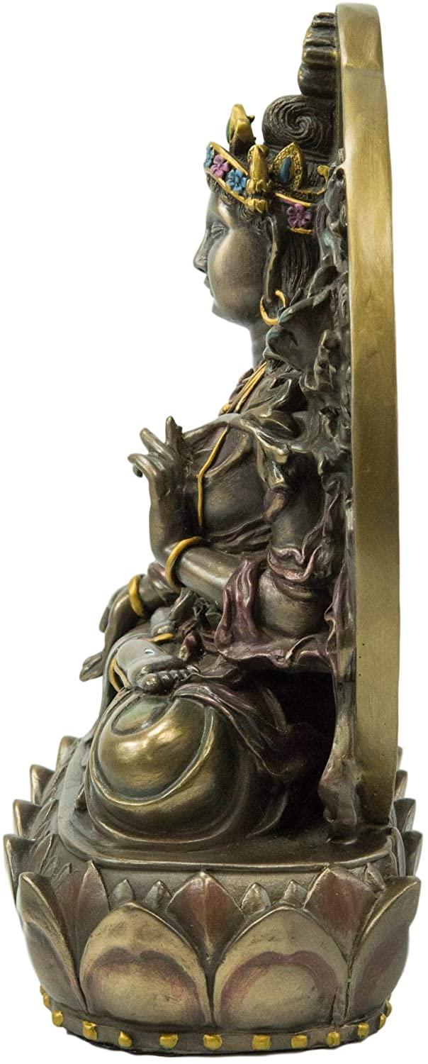 Ebros Buddhism Arya White Tara Saraswati On Lotus Throne Painted Statue 10.25" H