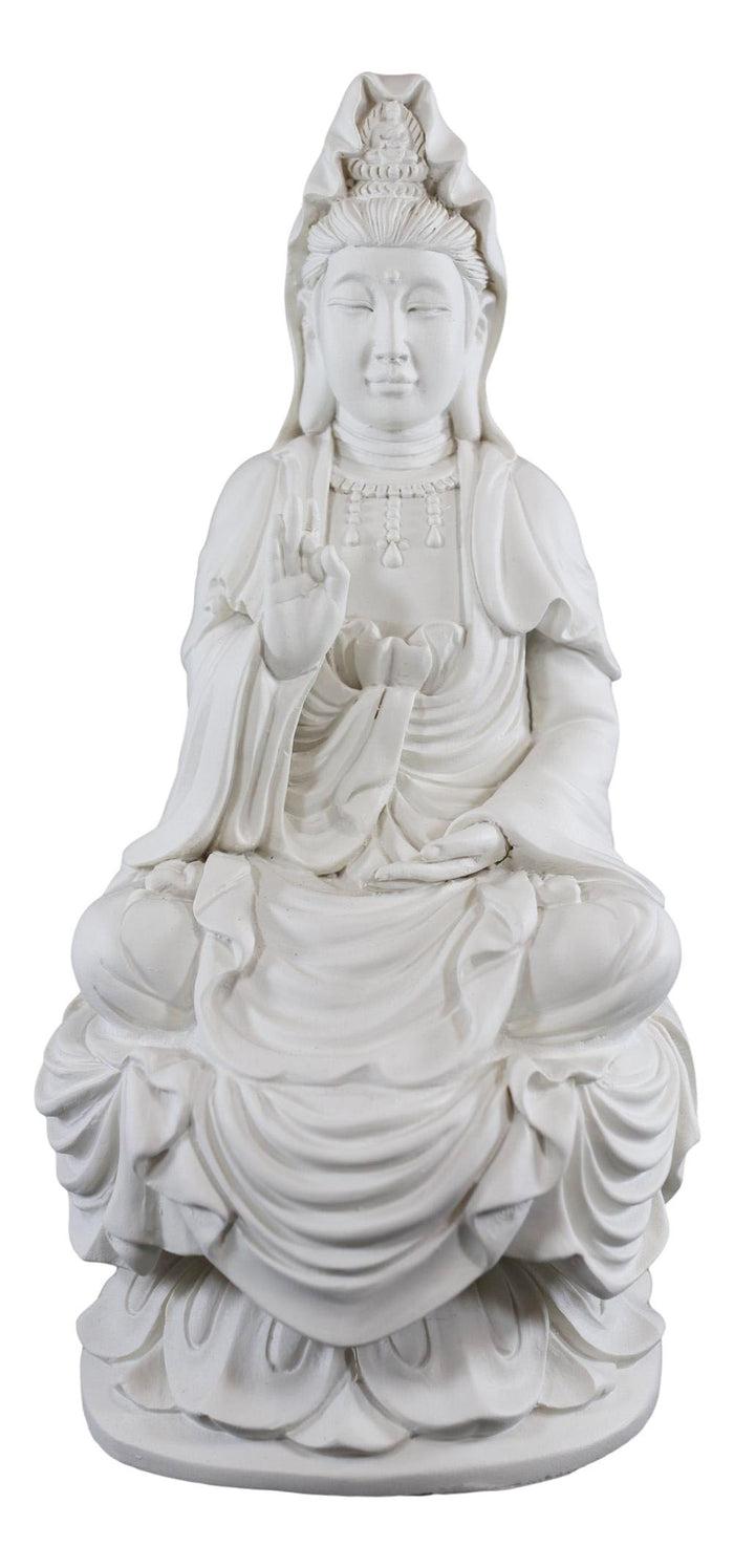 Ebros Buddhism Eastern Enlightenment Water And Moon Goddess Kuan Yin Meditating On Lotus Throne Statue Buddha Themed Religious Decorative Altar Figurine 7" Tall Sculpture Decor Feng Shui Zen Buddhist