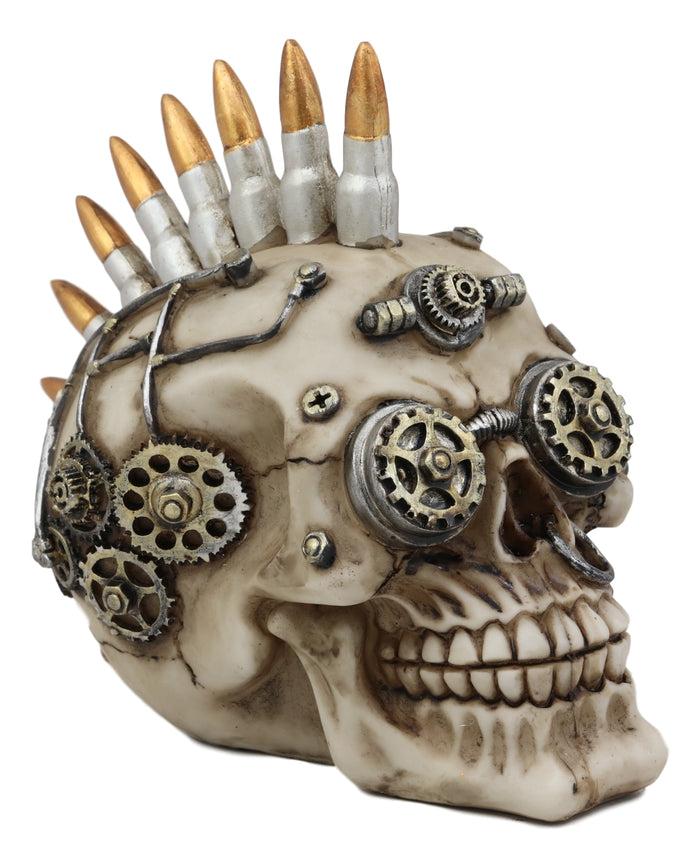 Ebros Bullet Ammo Mohawk Punk Rock Steampunk Skull Figurine With Painted Gearwork 7'L