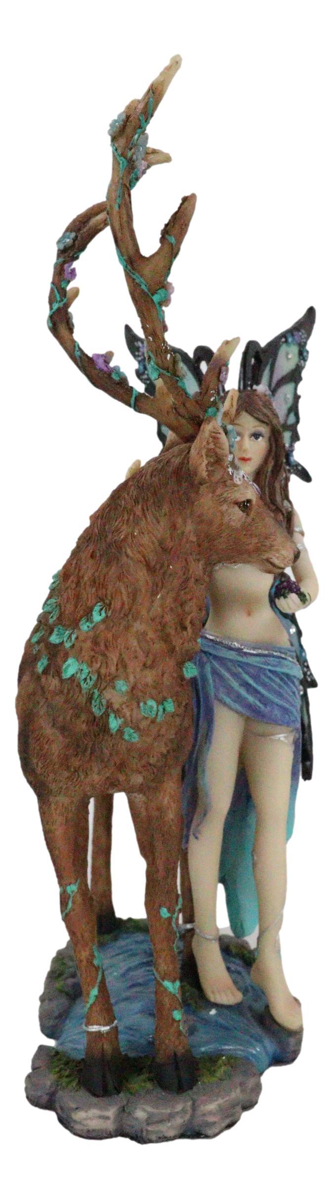 Ebros Butterfly Fairy With Stag Figurine Enchanted Forest Faerie Avalon & Emperor Deer