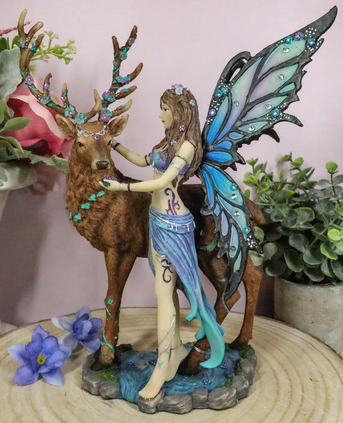 Ebros Butterfly Fairy With Stag Figurine Enchanted Forest Faerie Avalon & Emperor Deer