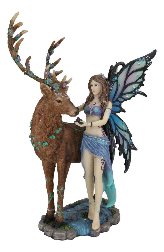 Ebros Butterfly Fairy With Stag Figurine Enchanted Forest Faerie Avalon & Emperor Deer